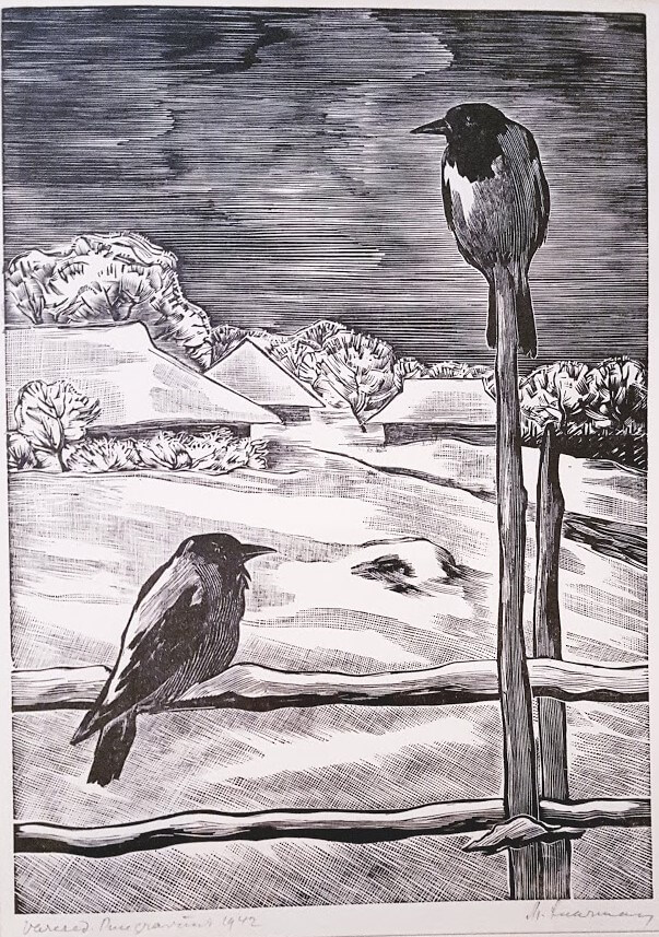 Märt Laarman puugravüür “Varesed”1942