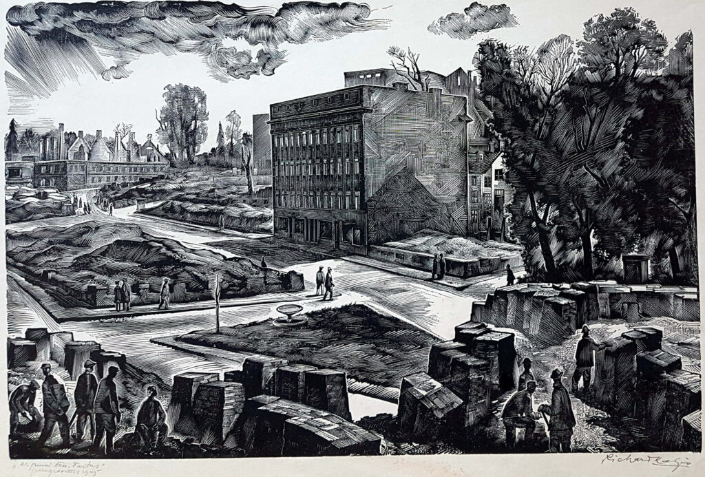 Richard Kaljo "21. juuni tänav Tartus" puugravüür 1945